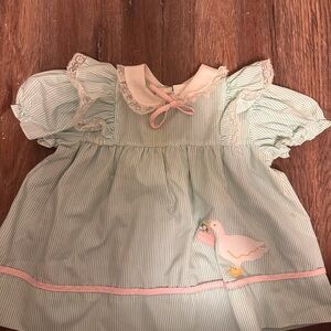 Vintage Striped Kids Dress with Duck Appliqué